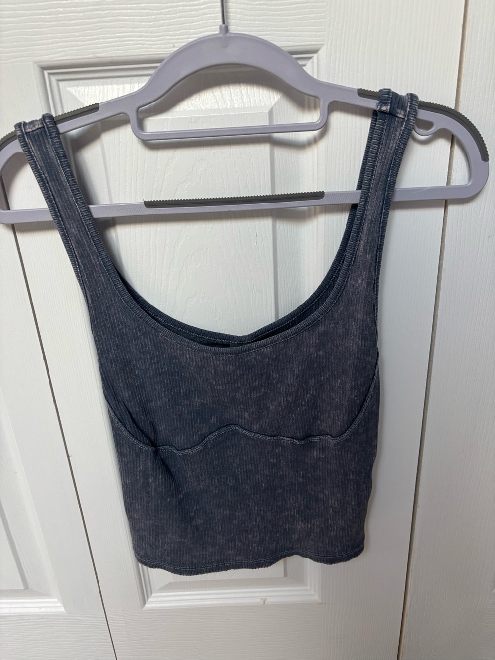 Ribbed Scoop Neck Cropped Tank Top - Charcoal Blue